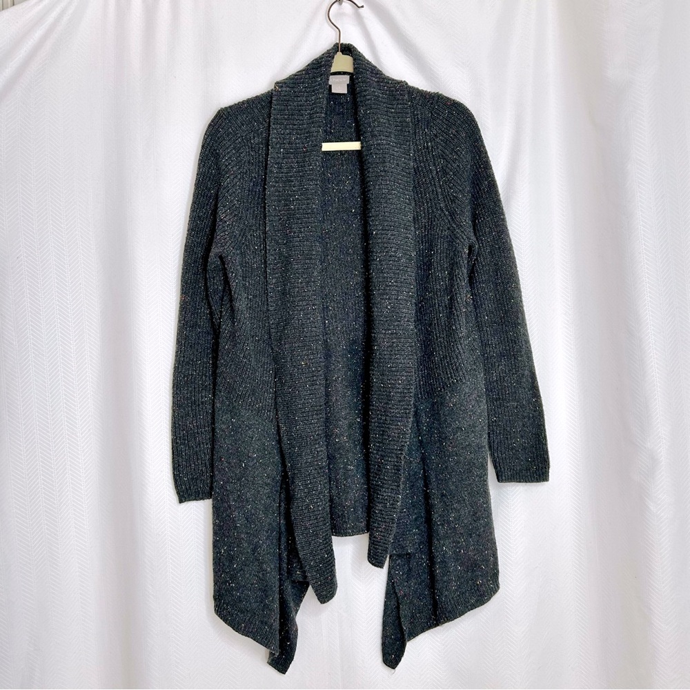 Chicos wool blend open front cardigan dark gray speckled long sleeve size large